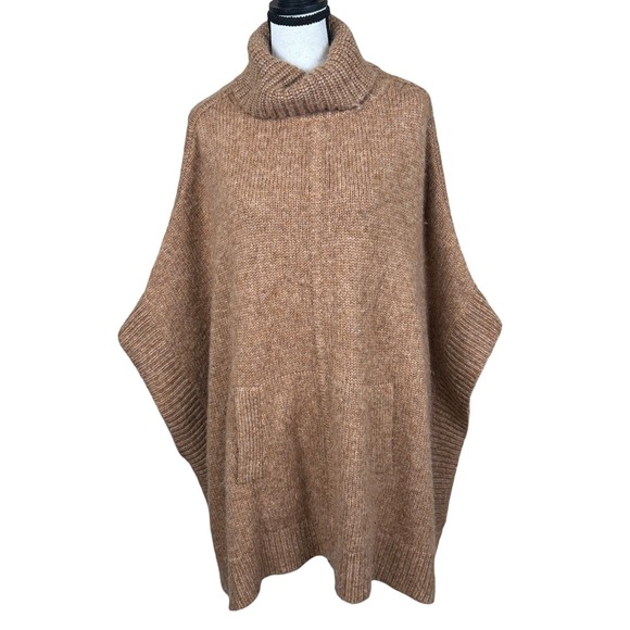 J. Crew Sweaters - J.Crew Poncho Sweater Womens S/M Brown Merino Alpaca Wool Turtleneck‎ Oversized